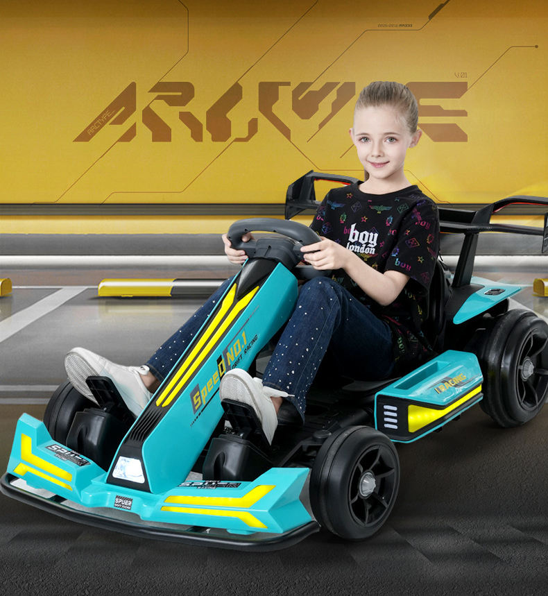 Mobil Balap Drift Kart Anak-Anak, Kendaraan Listrik 24V Empat Roda dengan Remote Control untuk Anak-Anak