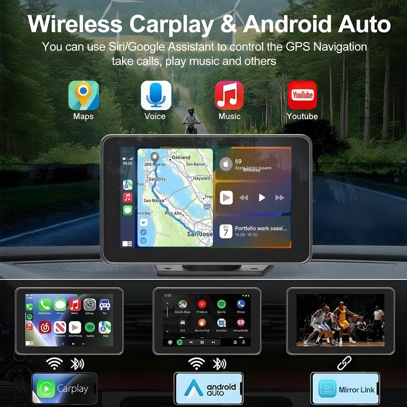 HiEHA 2026 pantalla CarPlay inalámbrica para coche, pantalla táctil estéreo HD de 7 inch con CarPlay y Android Auto, cámara de marcha atrás, música/enlace espejo/navegación