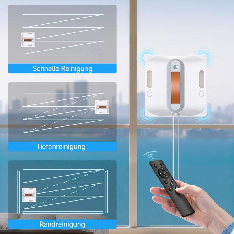 Lubluelu Automatischer Fenster- & Glasreinigungsroboter mit 4-Wasser-Sprühsystem, 8-lagiger Sicherheitschutz, stoßfeste Kantenerkennung & intelligente Streckenplanung für Hochhausfenster, Fliesen & Glas