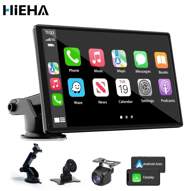 HiEHA 2026 pantalla CarPlay inalámbrica para coche, pantalla táctil estéreo HD de 7 inch con CarPlay y Android Auto, cámara de marcha atrás, música/enlace espejo/navegación