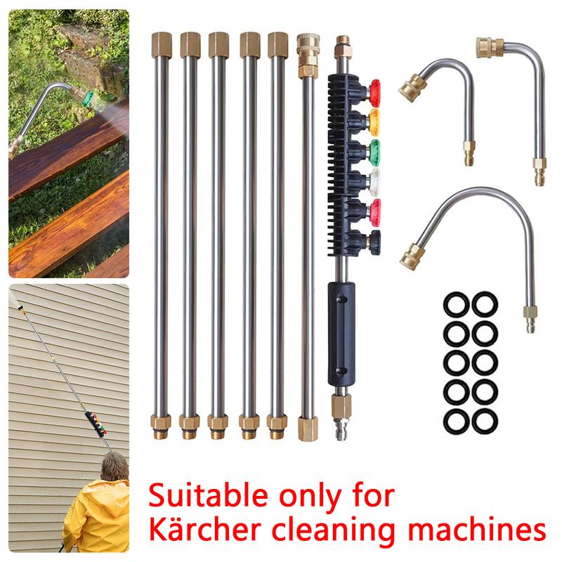 Gutter Cleaning Tool for Karcher Pressure Washers, Extension Wand Set with Washer Gun Rod, Roof Cleaner Lance and 5 Spray Nozzle Tips for Gutters, Eaves, Windows and Exterior Walls