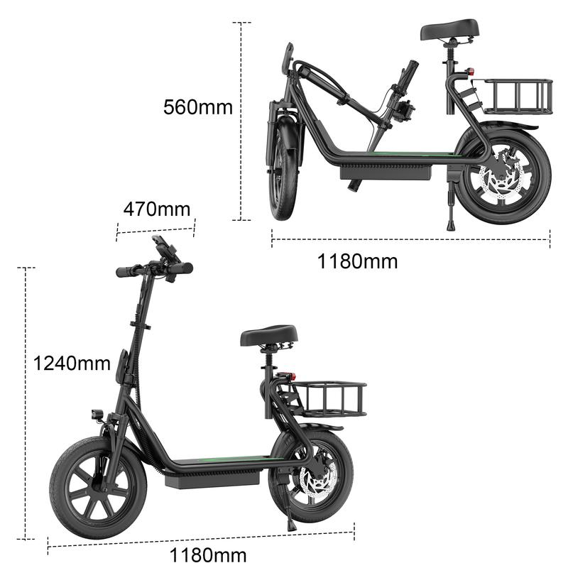 AOVOPRO 500W Monopattino elettrico, pneus de 14 pouces, vitesse maximale 25 km/h,autonomie 43/78 km, système de suspension hydraulique, guidon pliable avec panier.