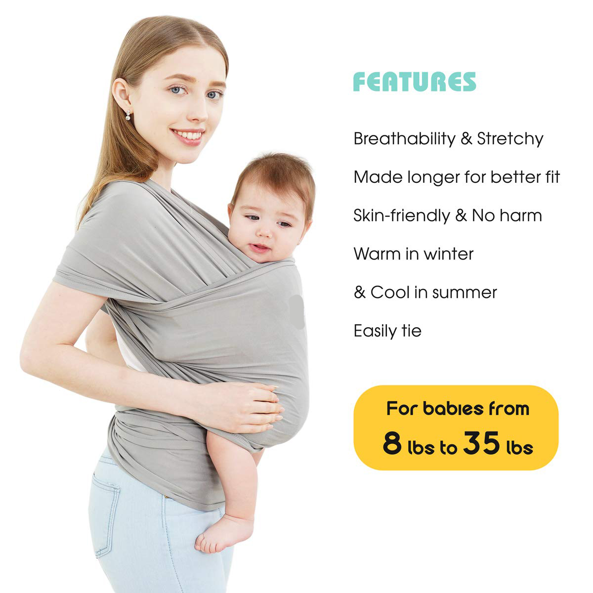 Baby Wrap Carrier,Hands Free Baby Carrier Sling,Lightweight,Breathable,Softness,Perfect for Newborn Infants and Babies Shower Gift,Black
