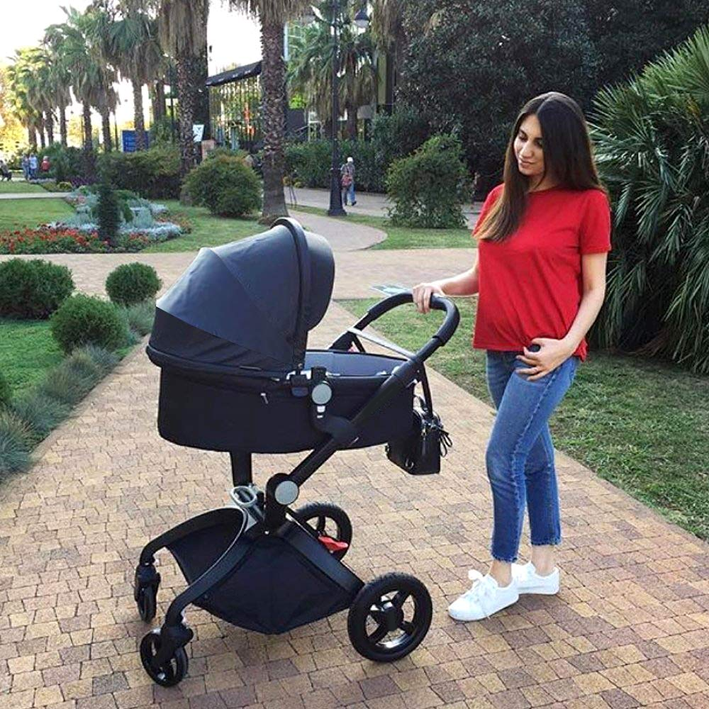 Baby Stroller: Baby Carriage with Adjustable Seat Height Angle and Four-Wheel Shock Absorption,ReversibleHigh Landscape and Fashional Pram (Grid)