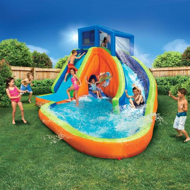 Banzai Sidewinder Falls Inflatable Water Park Play Pool with Slides and Blower