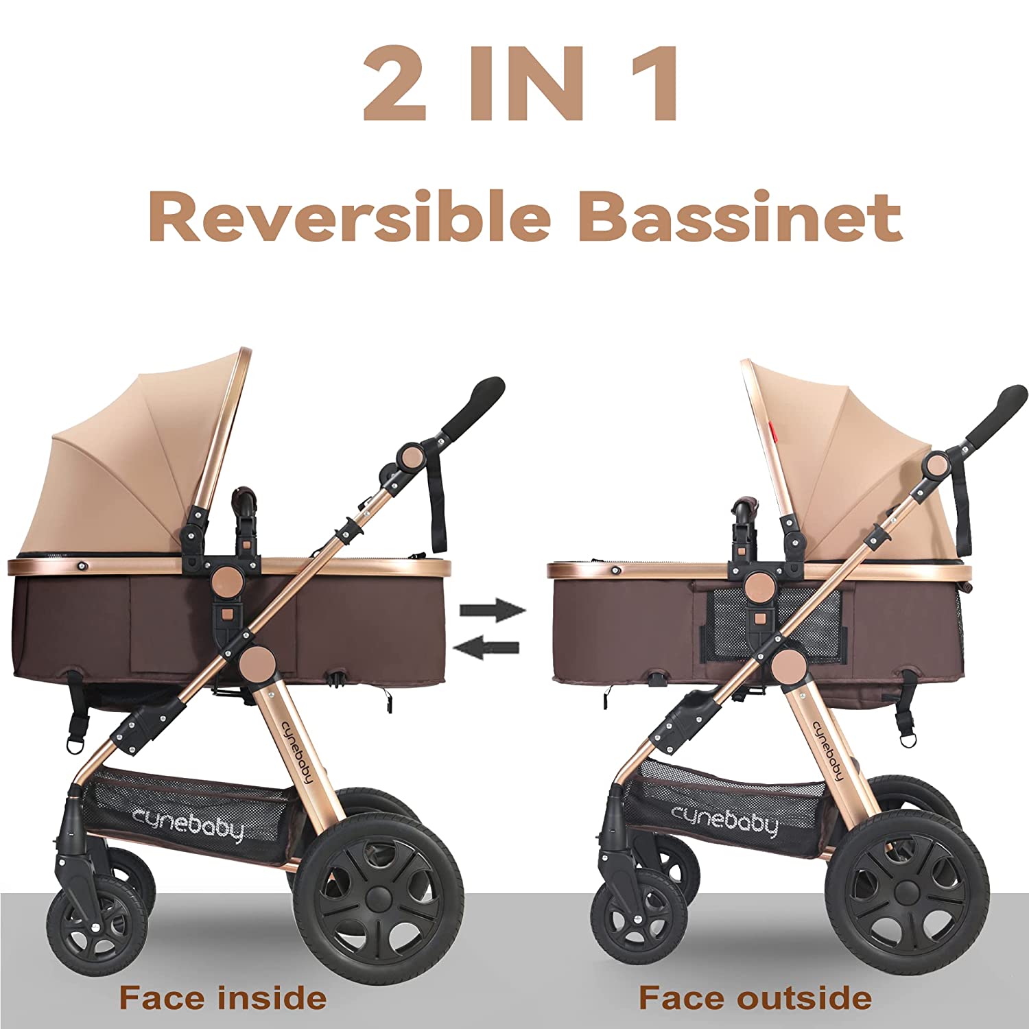 Luxury 2-In-1 Baby Infant Bassinet Stroller For All Terrain