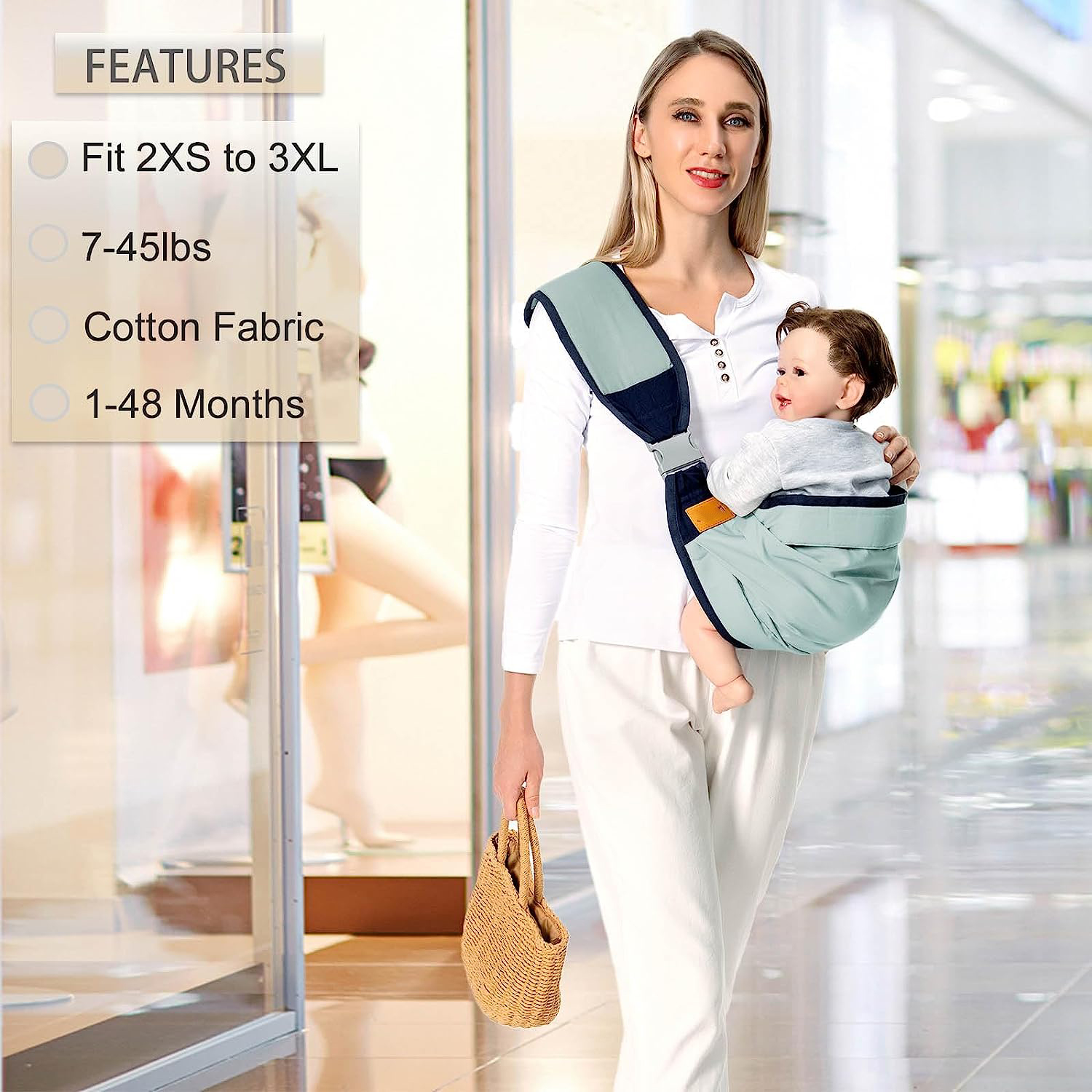 Baby Sling Carrier Newborn to Toddler, Lightweight Baby Carrier Sling, Baby Wrap Sling, Baby Hip Seat Carrier for Toddler Sling, Baby Holder Carrier, Nursing Sling, Carrying 7-45 lbs, Grey