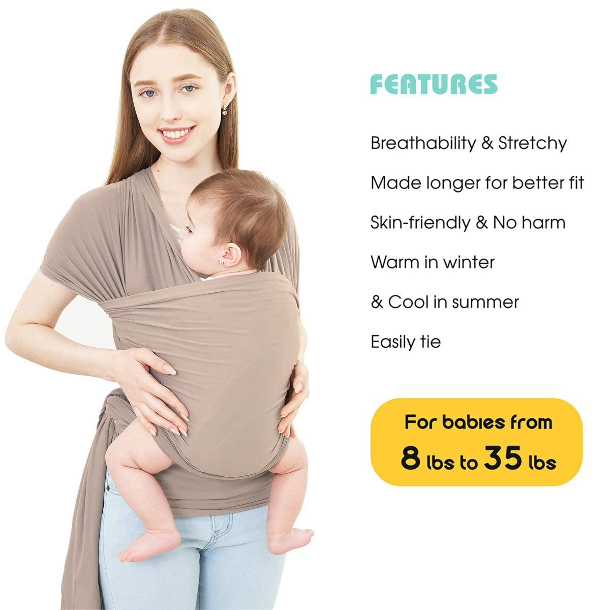 Baby Wrap Carrier,Hands Free Baby Carrier Sling,Lightweight,Breathable,Softness,Perfect for Newborn Infants and Babies Shower Gift,Black