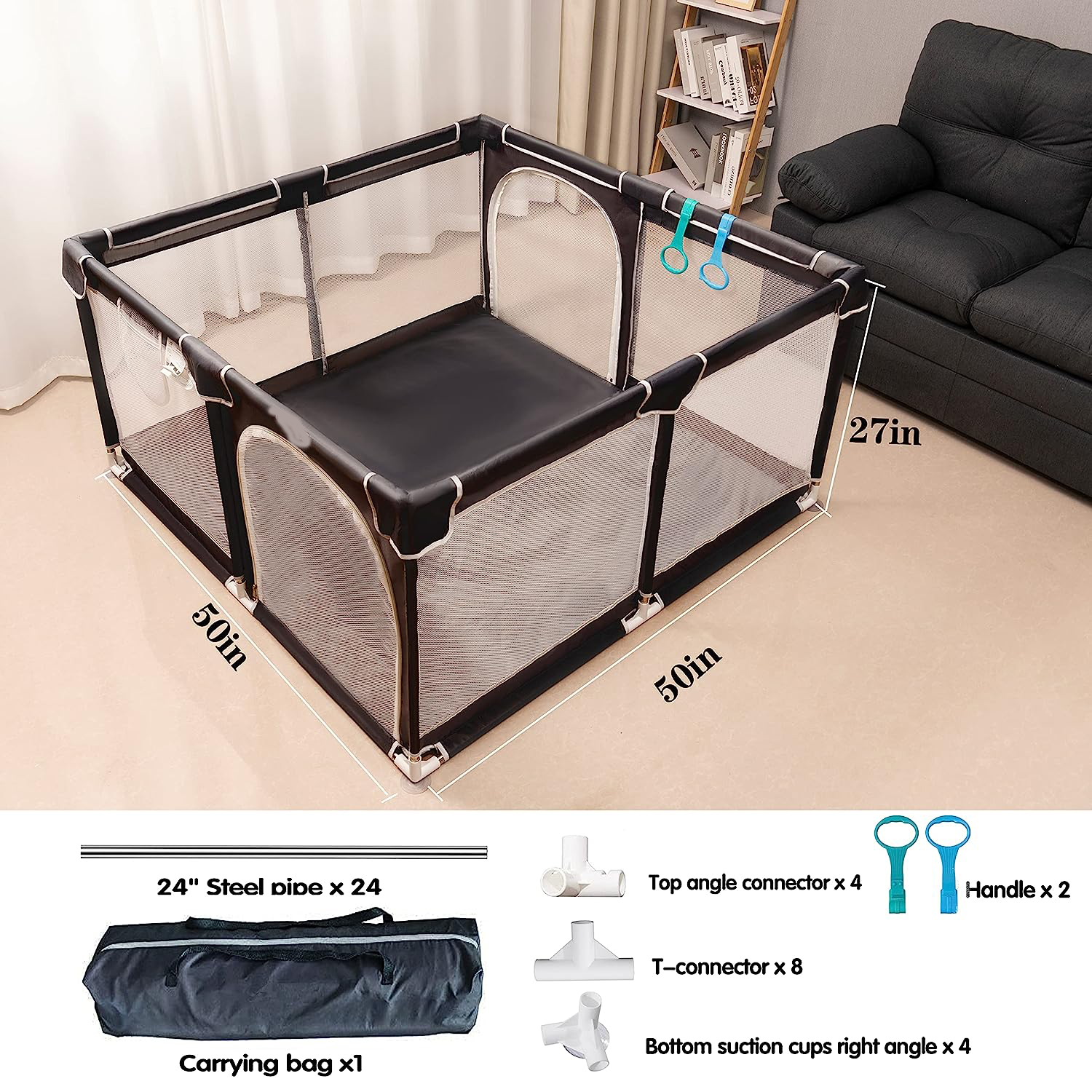 Baby Playpen 5050,Pack N Play,Playard,Baby Gate,Kids Activity Center,Playpen for Babies & Toddlers,Indoor Outdoor(Black)