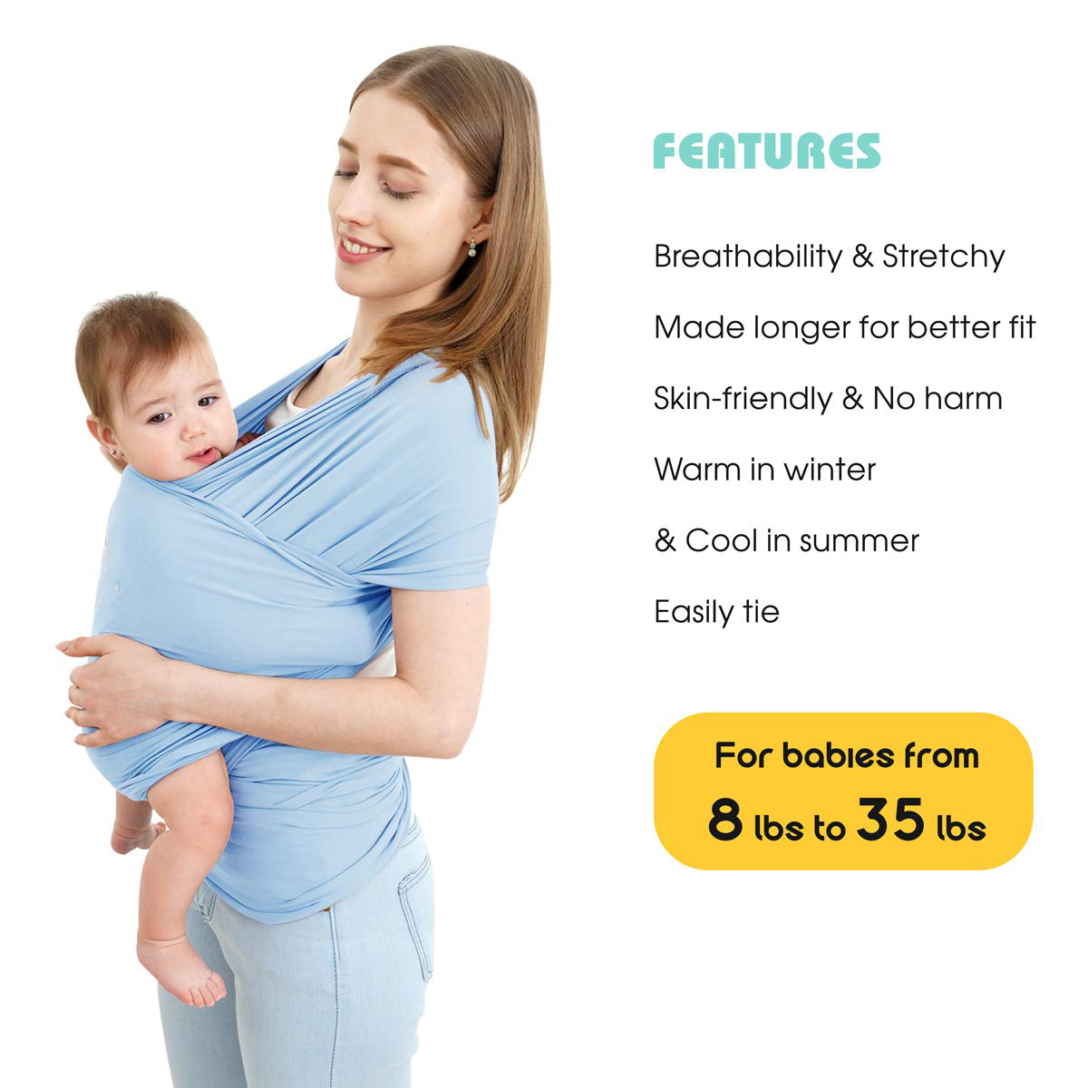 Baby Wrap Carrier,Hands Free Baby Carrier Sling,Lightweight,Breathable,Softness,Perfect for Newborn Infants and Babies Shower Gift,Black