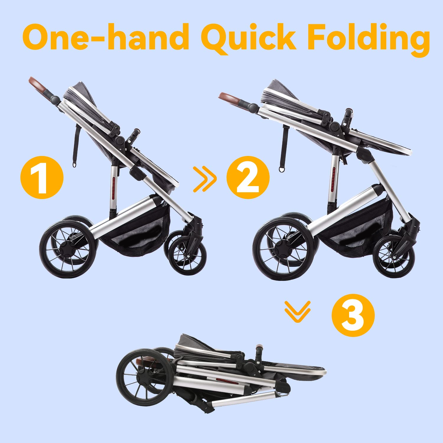 Baby Stroller - 2 in 1 High Landscape Convertible Stroller with Reversible Seat | Foldable Aluminum Alloy Pram Anti-Shock Toddler Pushchair Strollers for 0-36 Months Babies