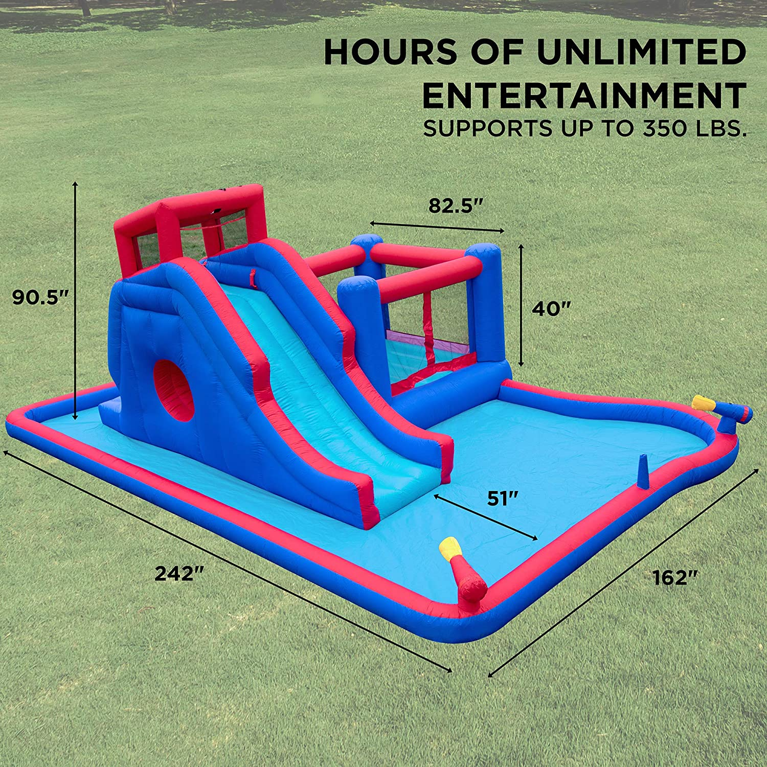 Deluxe Inflatable Water Slide Park C Heavy-Duty Nylon Bounce House for Outdoor Fun - Climbing Wall, Slide, Bouncer & Splash Pool C Easy to Set Up & Inflate with Included Air Pump & Carrying Case