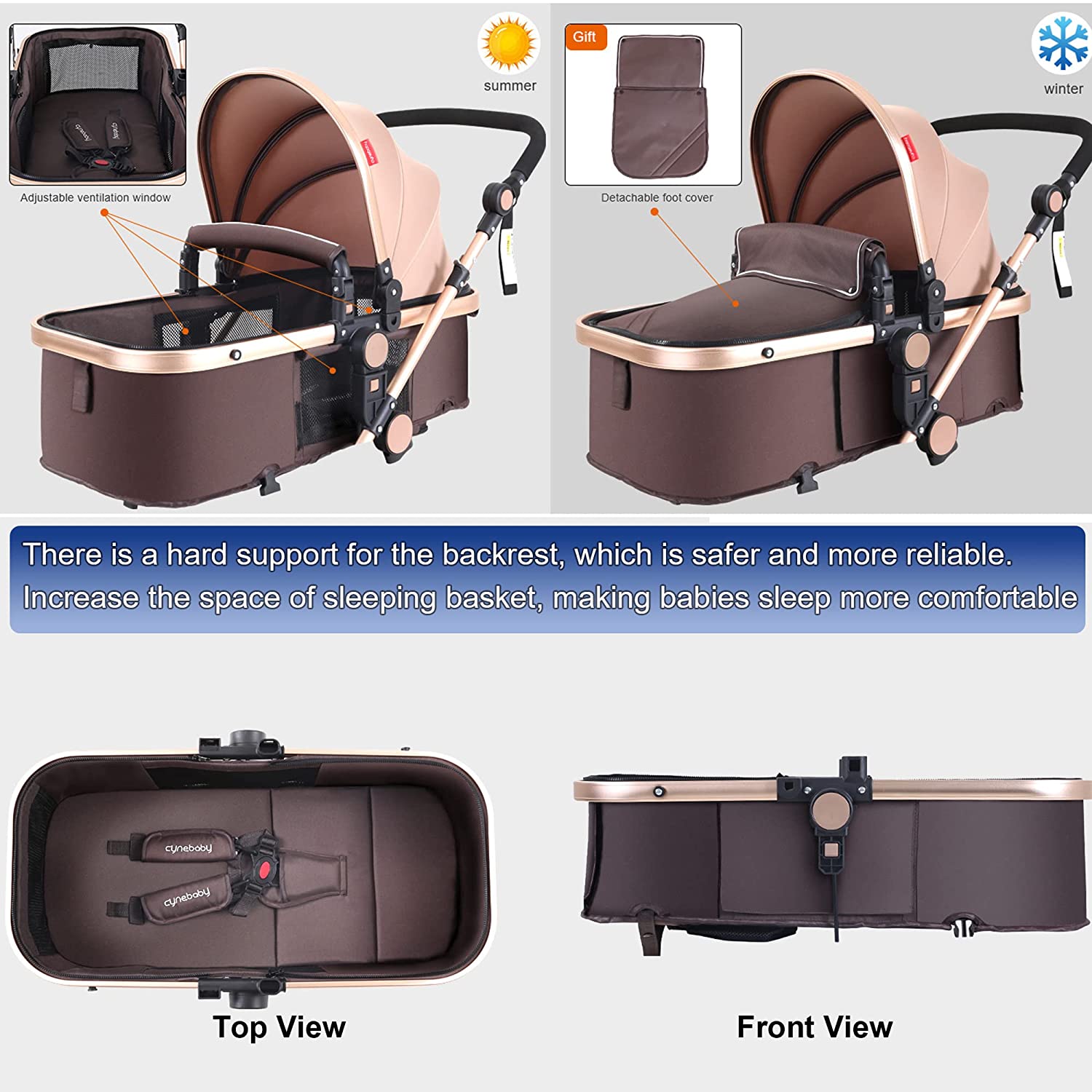 Luxury 2-In-1 Baby Infant Bassinet Stroller For All Terrain