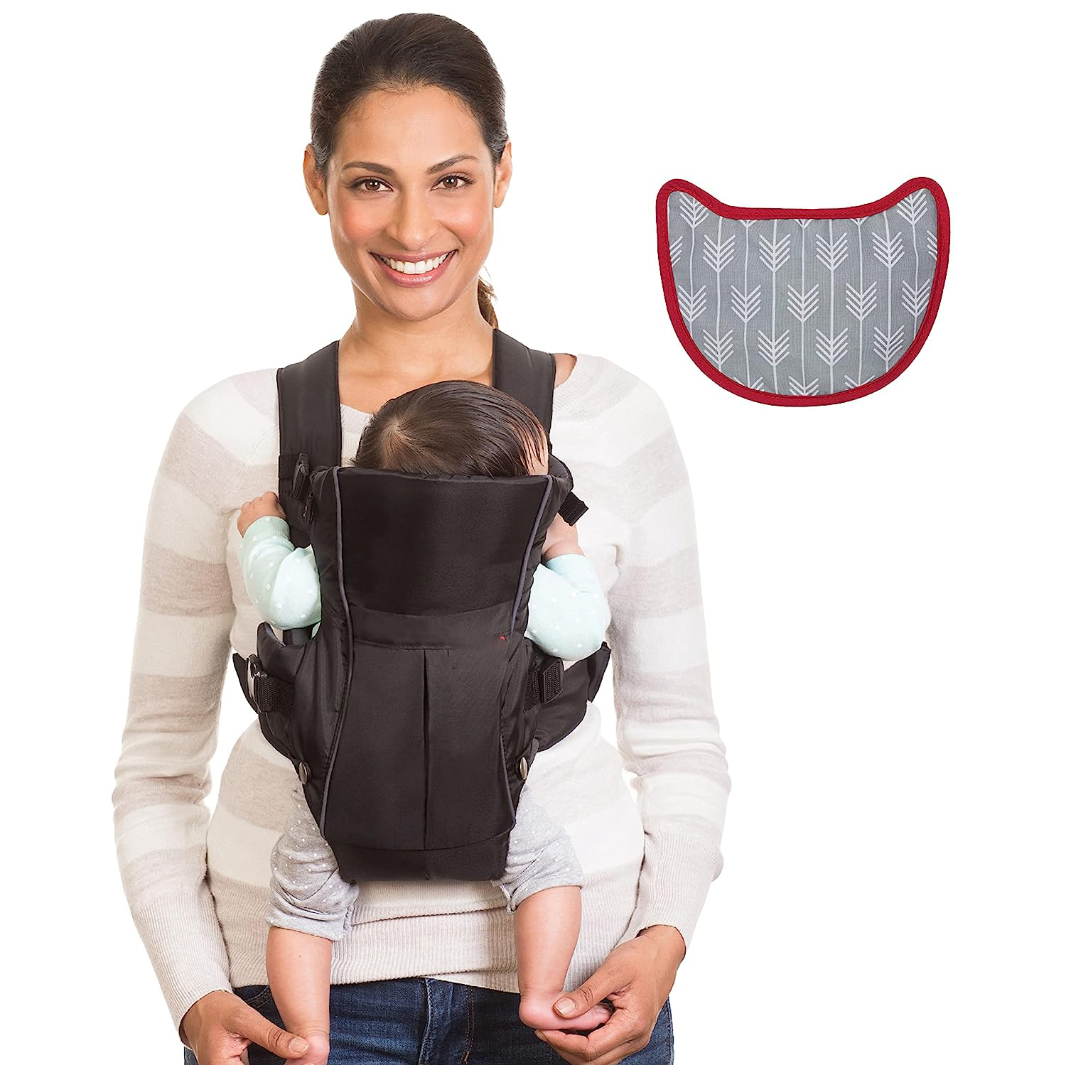 Classic Carrier with Pocket - 2 Ways to Carry Black Carrier with Wonder Bib & Essentials Storage Front Pocket, Adjustable Back Strap, 1-Piece