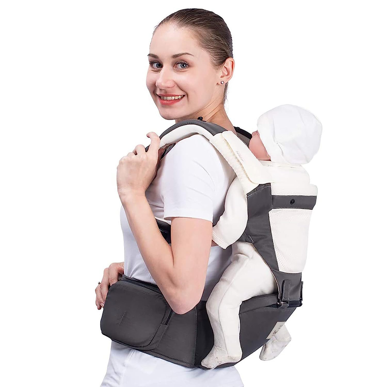 Baby Carrier Newborn to Toddler Baby Hip Carrier with Head Hood,Waist Extender & 3 Pieces Teething Pads (Grey)