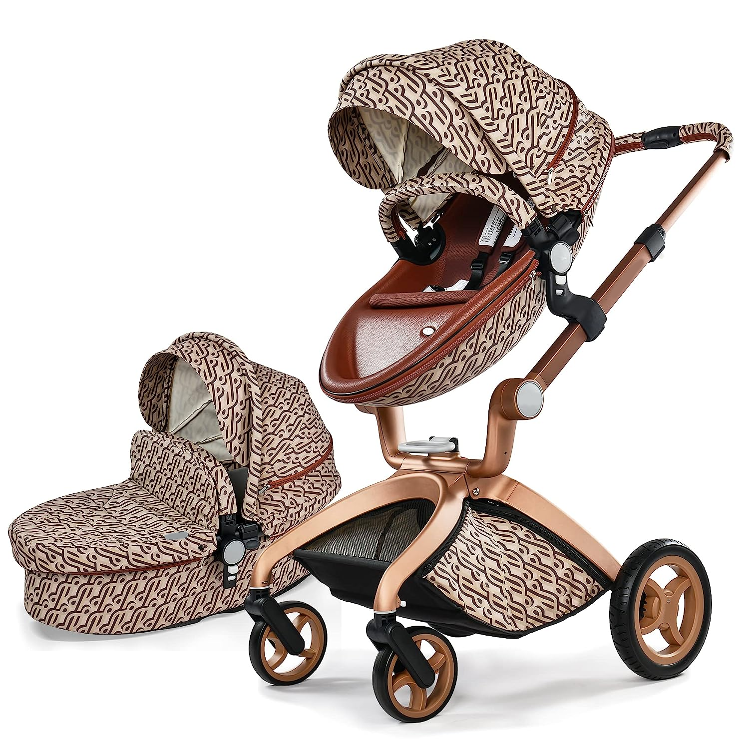Baby Stroller: Baby Carriage with Adjustable Seat Height Angle and Four-Wheel Shock Absorption,ReversibleHigh Landscape and Fashional Pram (Grid)