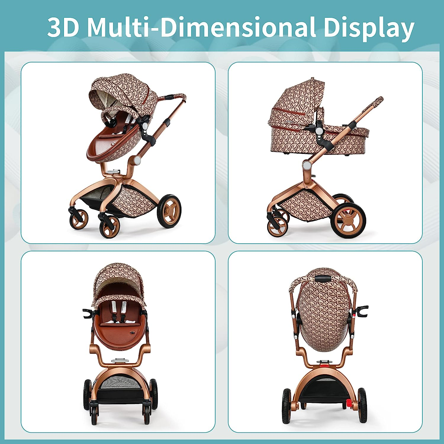 Baby Stroller: Baby Carriage with Adjustable Seat Height Angle and Four-Wheel Shock Absorption,ReversibleHigh Landscape and Fashional Pram (Grid)