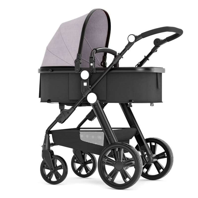 Baby Stroller Newborn Carriage Infant Reversible Bassinet to Luxury Toddler Vista Seat for Boy Girl Compact Single All Terrain Babies Pram Strollers Add Stroller Cover, Cup Holder, Net