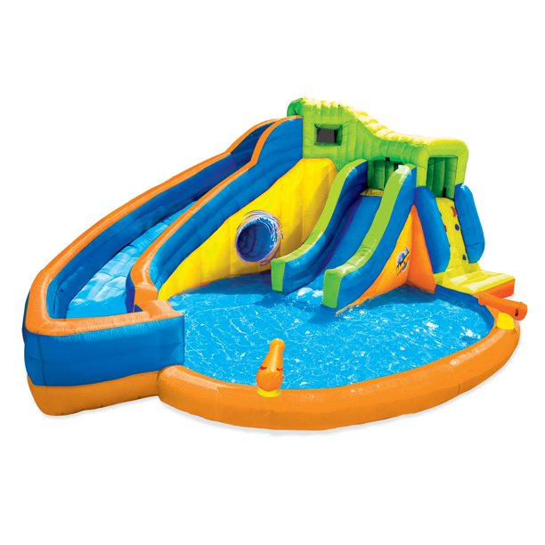 Banzai Pipeline Twist Kids Inflatable Outdoor Water Park Pool Slides & Cannons