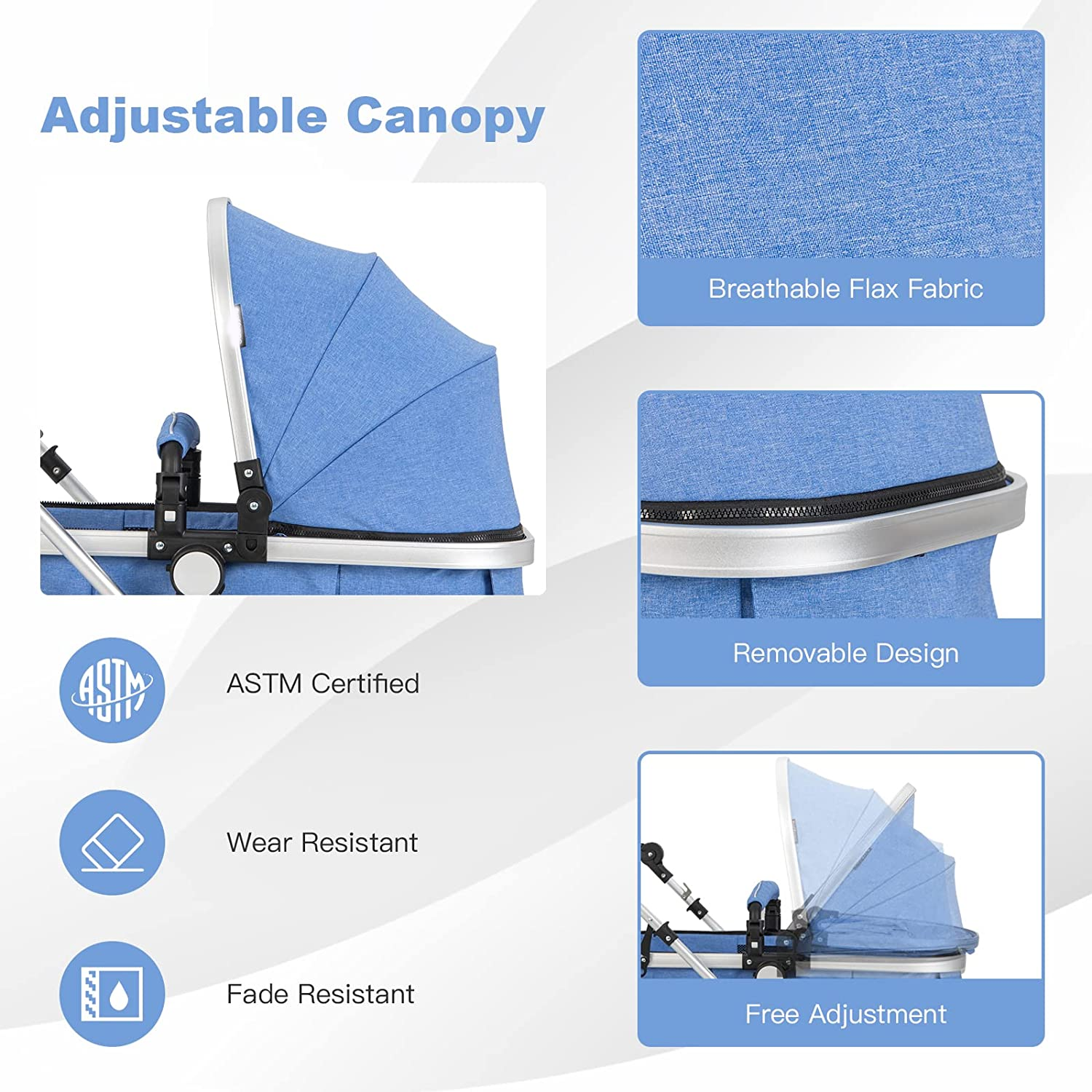 Baby Stroller, 2-in-1 Convertible Bassinet Reclining Stroller, Foldable Pram Carriage with 5-Point Harness, Including Cup Holder, Foot Cover, Diaper Bag, Aluminum Structure, Khaki