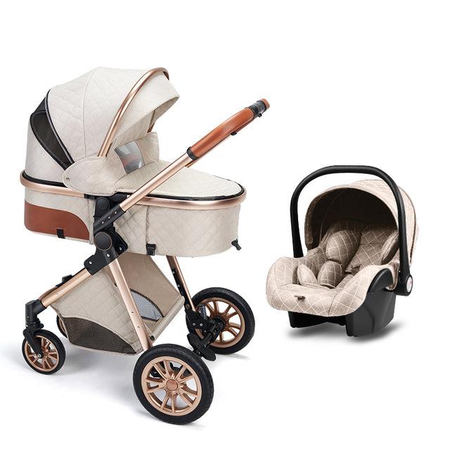 Creamy White Premium 3-in-1 Baby Stroller
