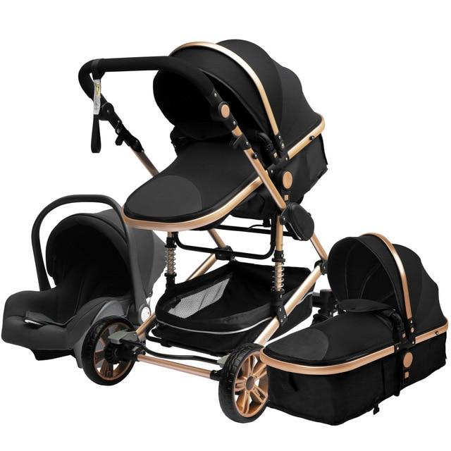 Black/Gold 3-in-1 Baby Stroller Luxury