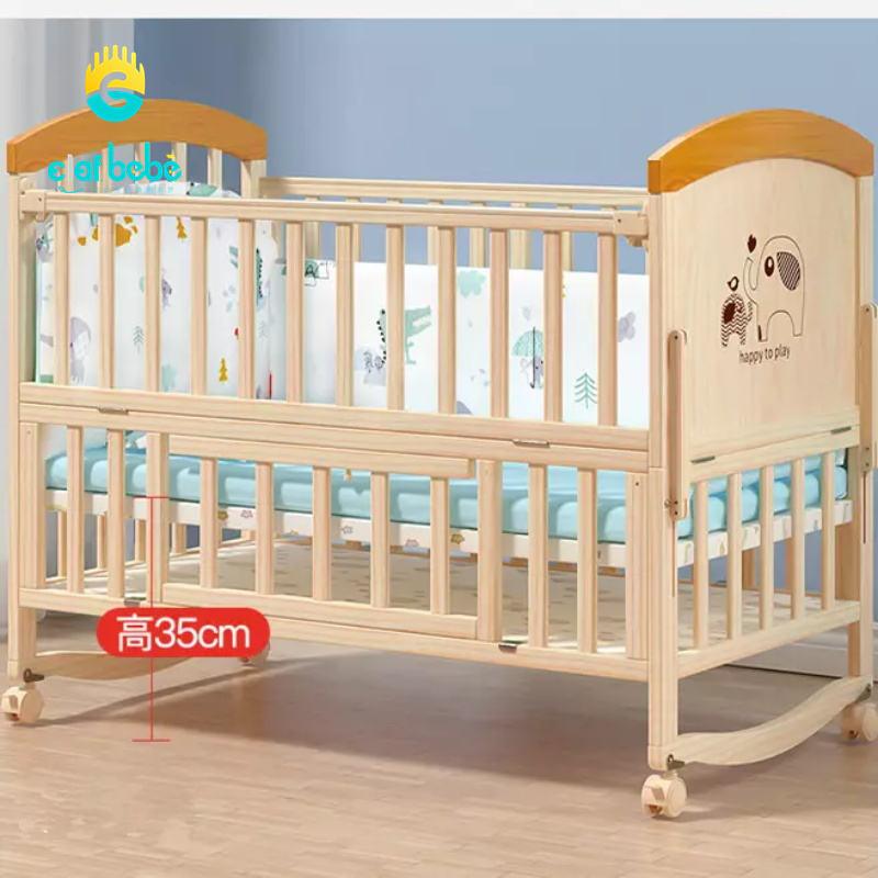 ASIERY Crib Solid Wood European Style, Multifunctional Baby Cradle, Newborn Movable Child Splicing Bed