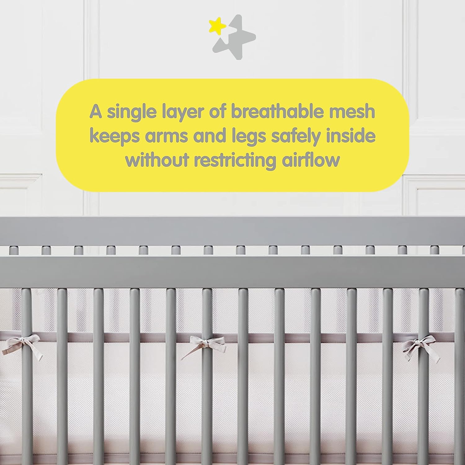 BreathableBaby Breathable Mesh Crib Liner C Classic Collection C White C Fits Full-Size Four-Sided Slatted and Solid Back Cribs C Anti-Bumper
