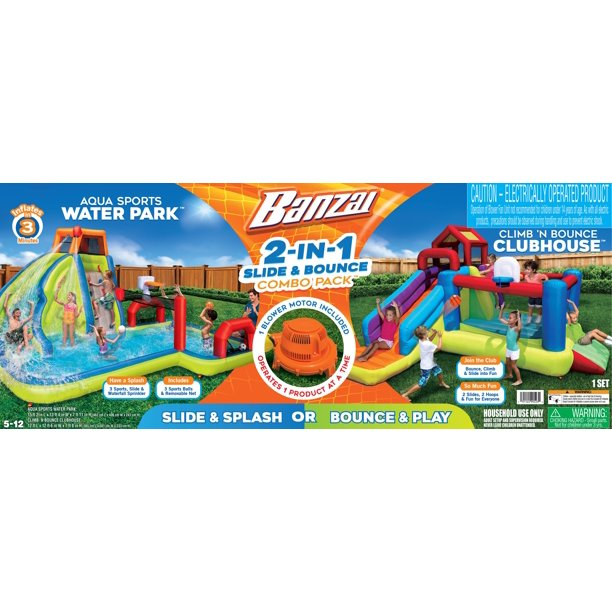 Banzai 2-in1 Slide & Bounce Ultimate Combo Pack Bouncer and Water Parks