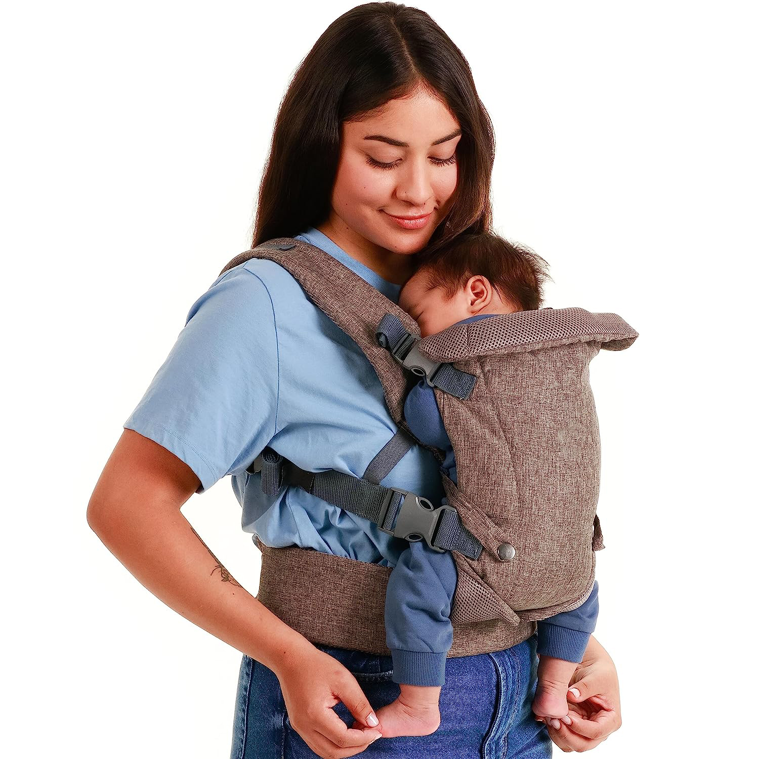 4-in-1 Baby Carrier Newborn to Toddler - All Positions Baby Chest Carrier - Front and Back Carry Baby Carriers - Includes 2-in-1 Bandana Bib - Baby Holder Carrier for 8-32 lbs (Grey Mesh)