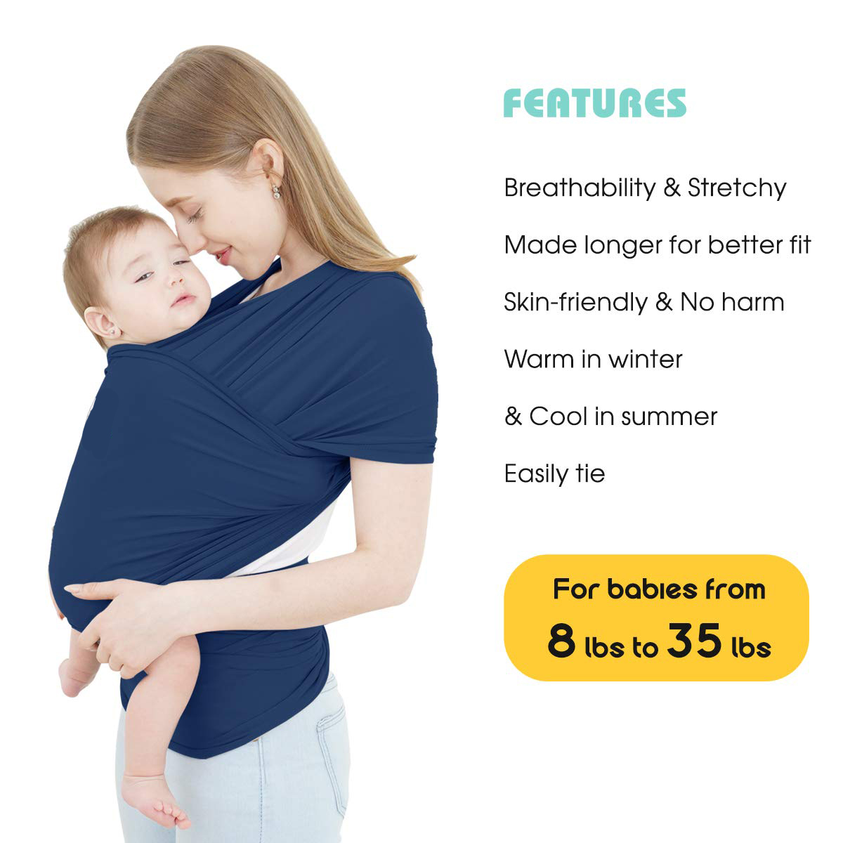 Baby Wrap Carrier,Hands Free Baby Carrier Sling,Lightweight,Breathable,Softness,Perfect for Newborn Infants and Babies Shower Gift,Black