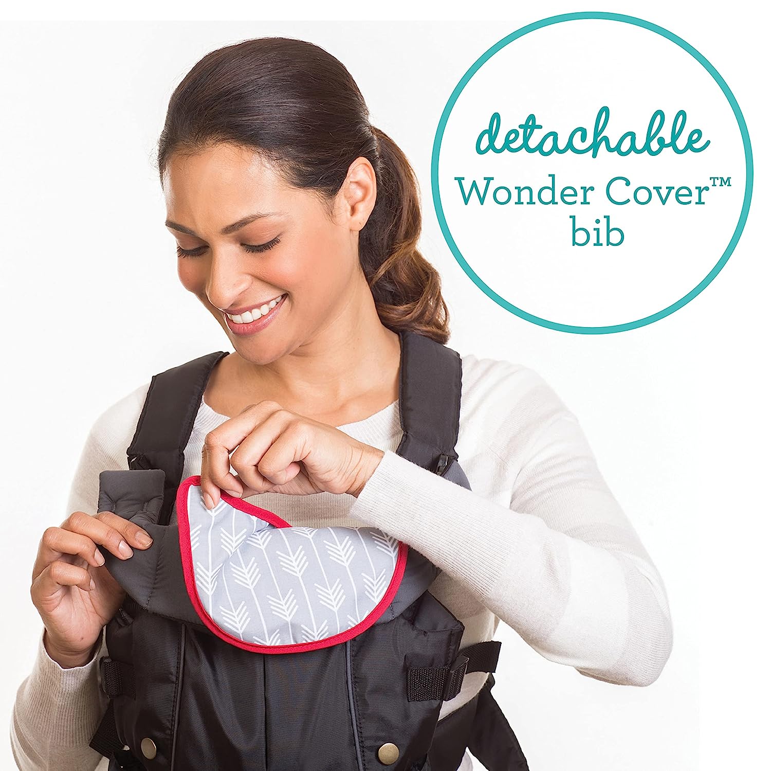 Classic Carrier with Pocket - 2 Ways to Carry Black Carrier with Wonder Bib & Essentials Storage Front Pocket, Adjustable Back Strap, 1-Piece