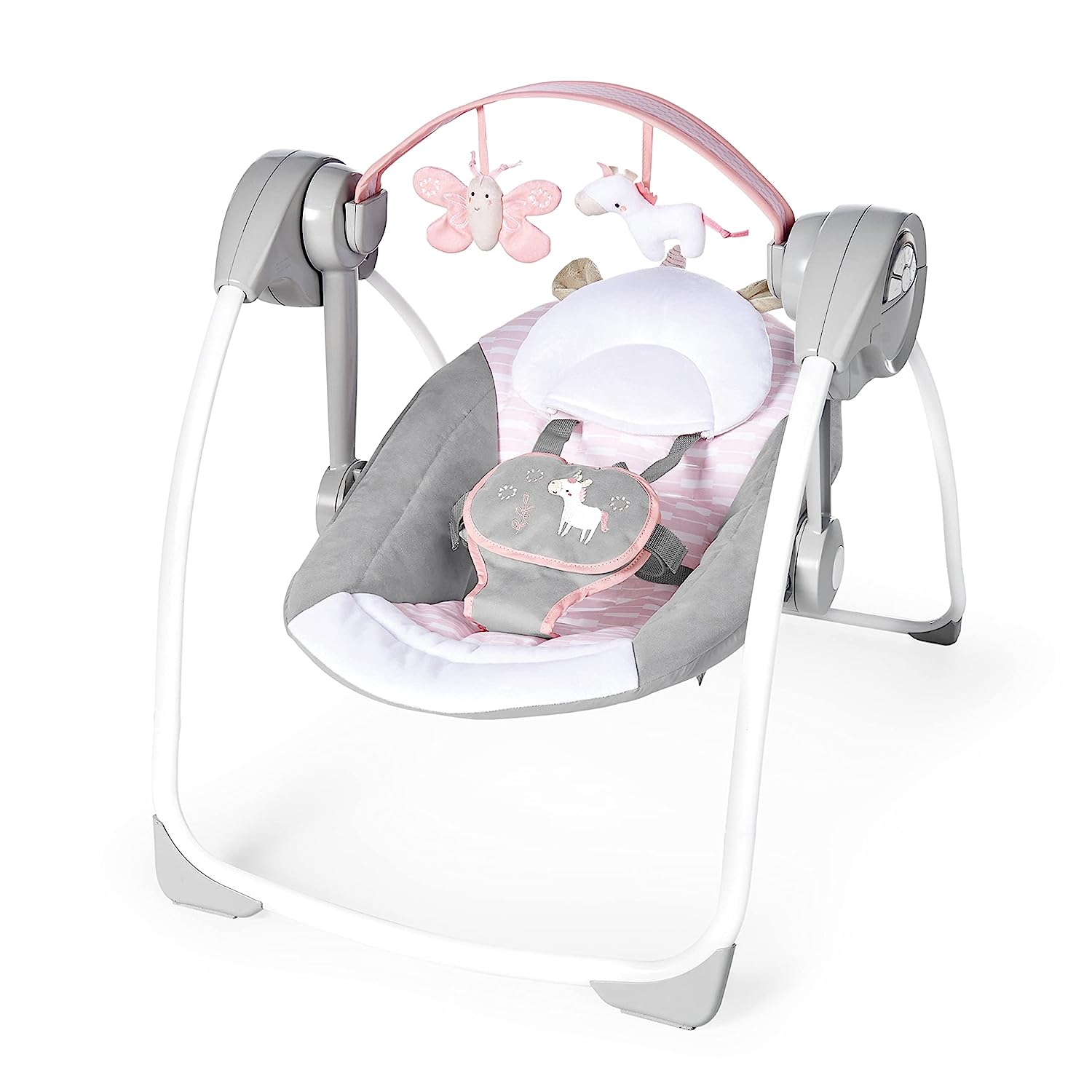 Ingenuity Soothe 'n Delight Compact Portable 6-Speed Plush Baby Swing with Music, Folds Easy, 0-9 Months 6-20 lbs (Cozy Kingdom)