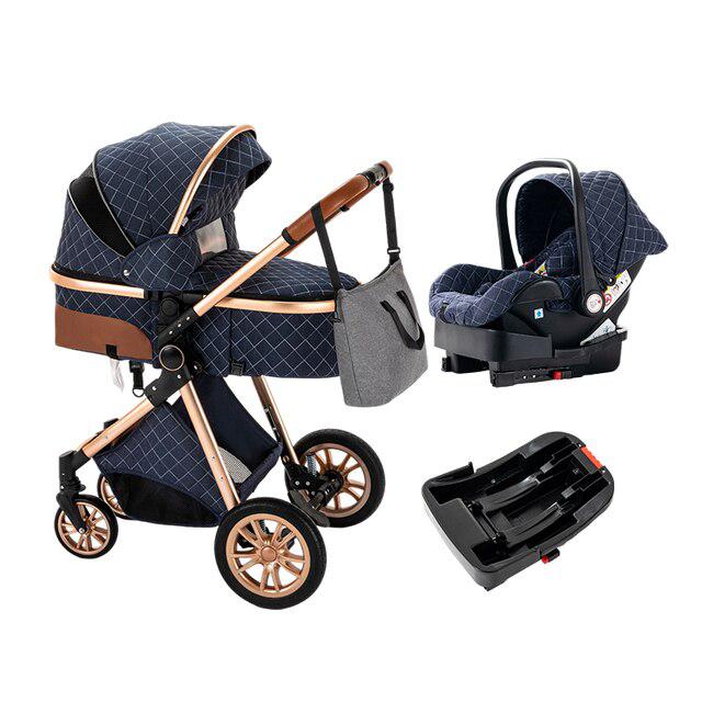 Brilliant Dark Blue Premium 3-in-1 Baby Stroller