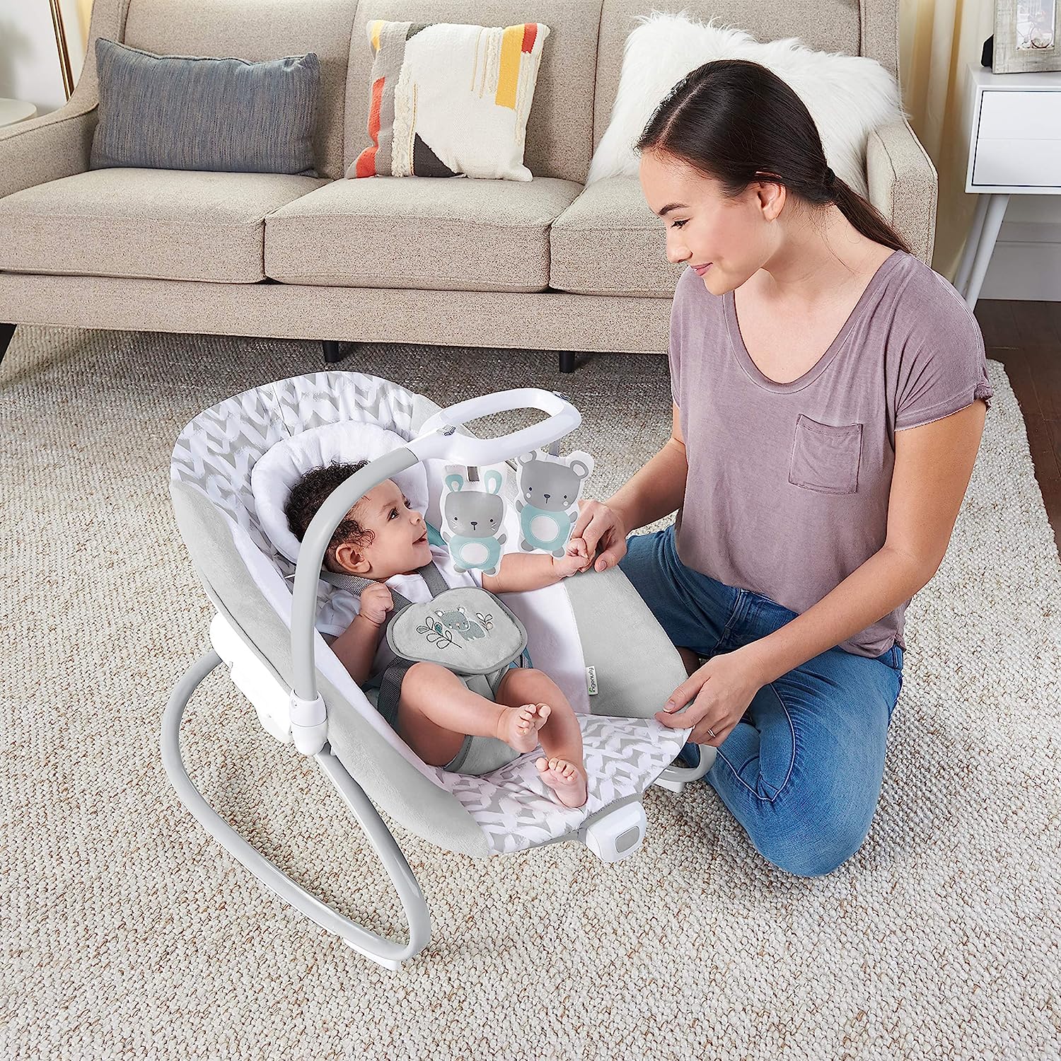 Lightweight Compact 6-Speed Multi-Direction Baby Swing, Vibrations & Nature Sounds, 0-9 Months 6-20 lbs (Pink Cassidy)