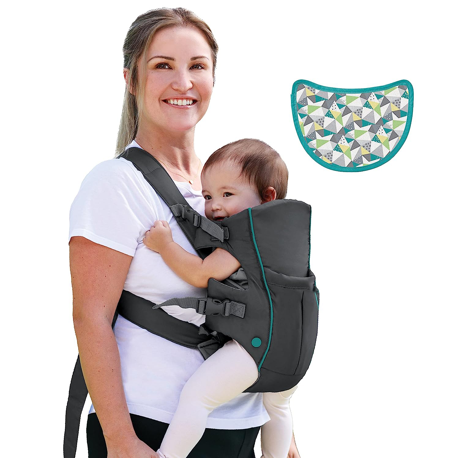 Classic Carrier with Pocket - 2 Ways to Carry Black Carrier with Wonder Bib & Essentials Storage Front Pocket, Adjustable Back Strap, 1-Piece