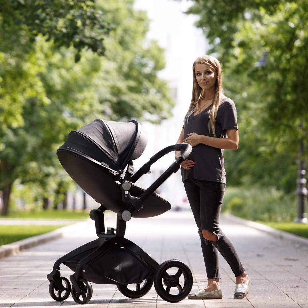 Baby Stroller: Baby Carriage with Adjustable Seat Height Angle and Four-Wheel Shock Absorption,ReversibleHigh Landscape and Fashional Pram (Grid)
