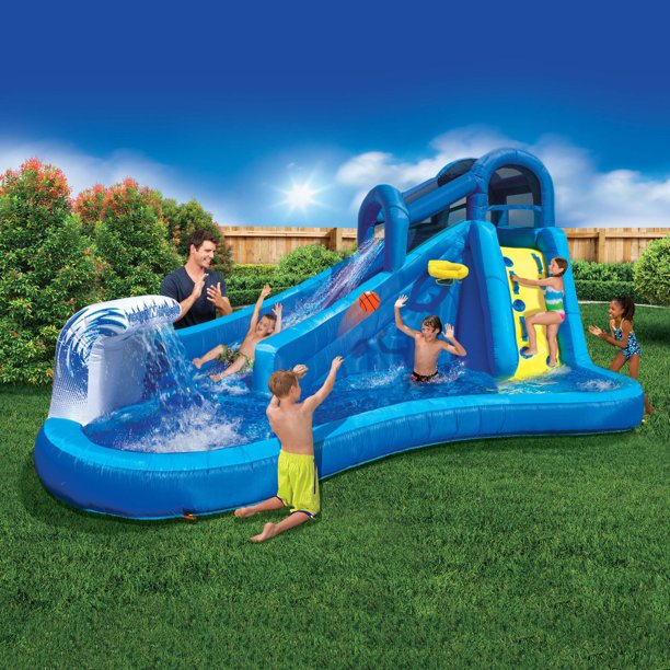 Banzai Surf N Splash Water Park Inflatable Waterslide with Basketball Hoop