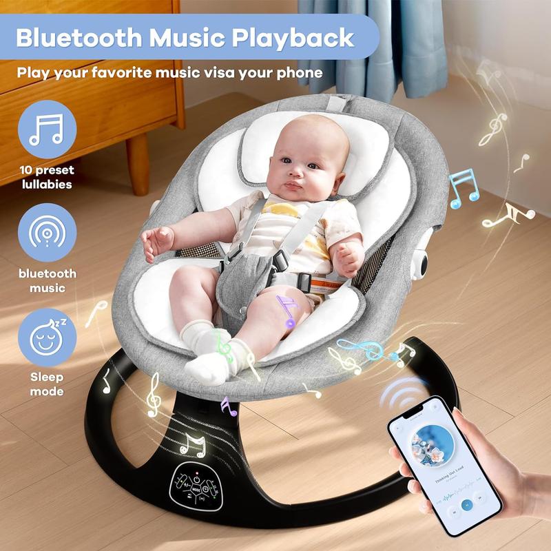 Baby Electric Bassinet, Baby Rocker, 5 Speed &10 Lullabies, Baby Bouncer,Adapter & BatteryPowered, For Indoor & Outdoor Use, RemoteControl,Grey