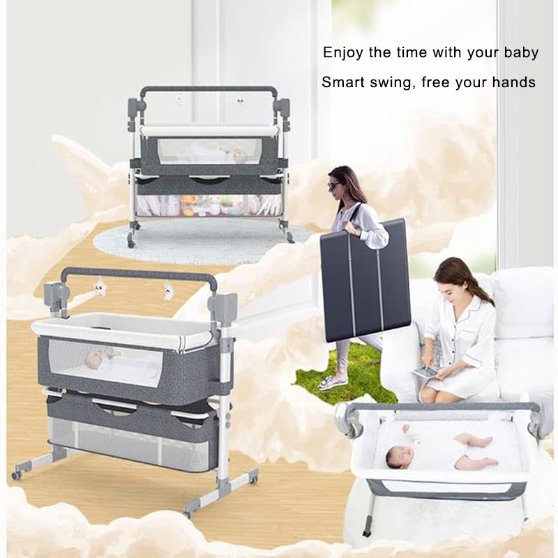 Electric Baby Crib Cradle Newborn Movable Rocking Bed Smart Portable Crib with Mosquito Net