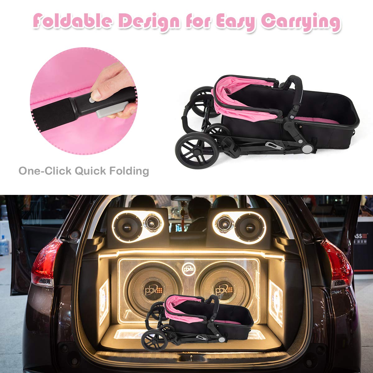 Baby Stroller, High Landscape Convertible Infant Bassinet Stroller, Adjustable Canopy & Backrest, Storage Basket, Cup Holder, Foldable Newborn Carriage Pram Stroller Pink)