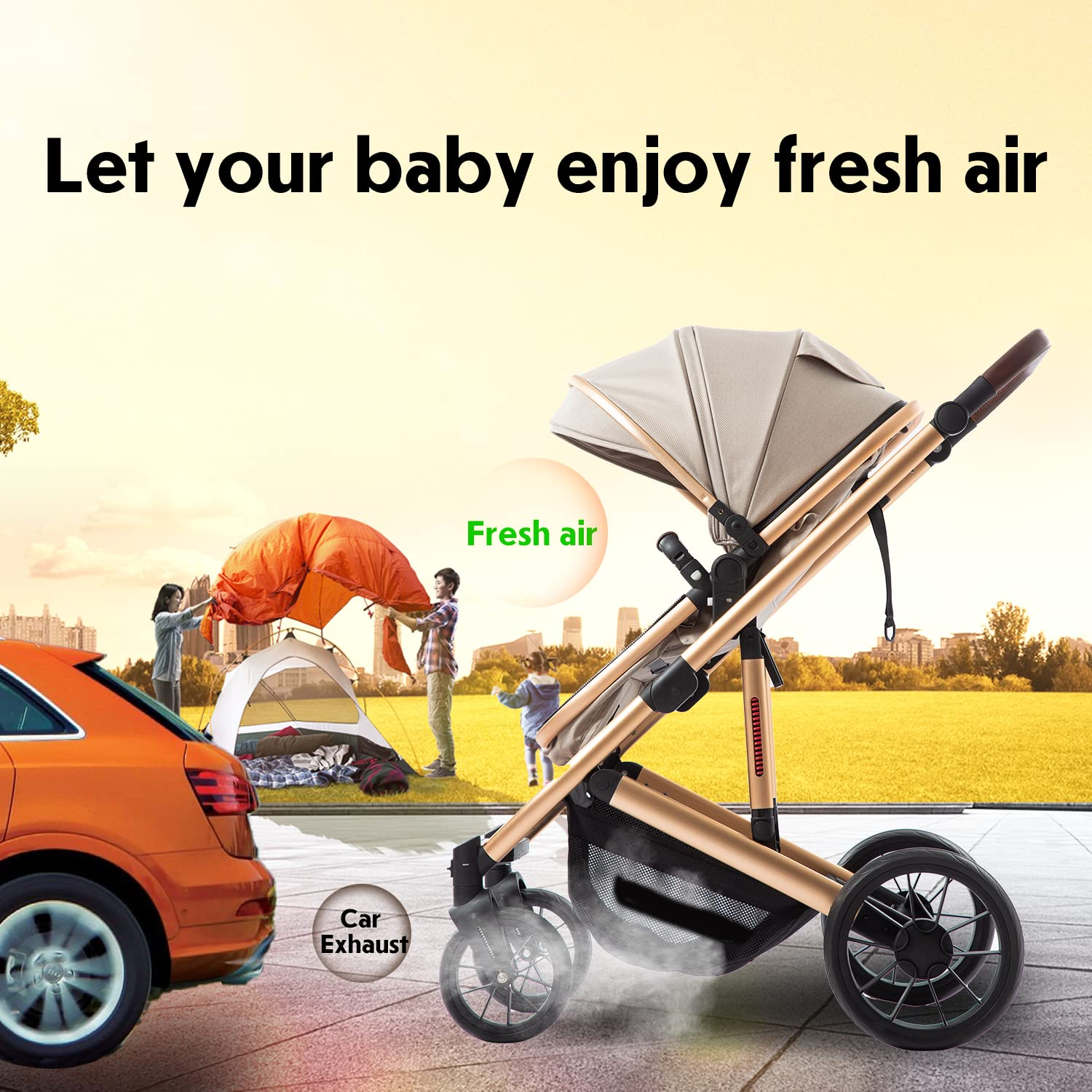 Baby Stroller - 2 in 1 High Landscape Convertible Stroller with Reversible Seat | Foldable Aluminum Alloy Pram Anti-Shock Toddler Pushchair Strollers for 0-36 Months Babies