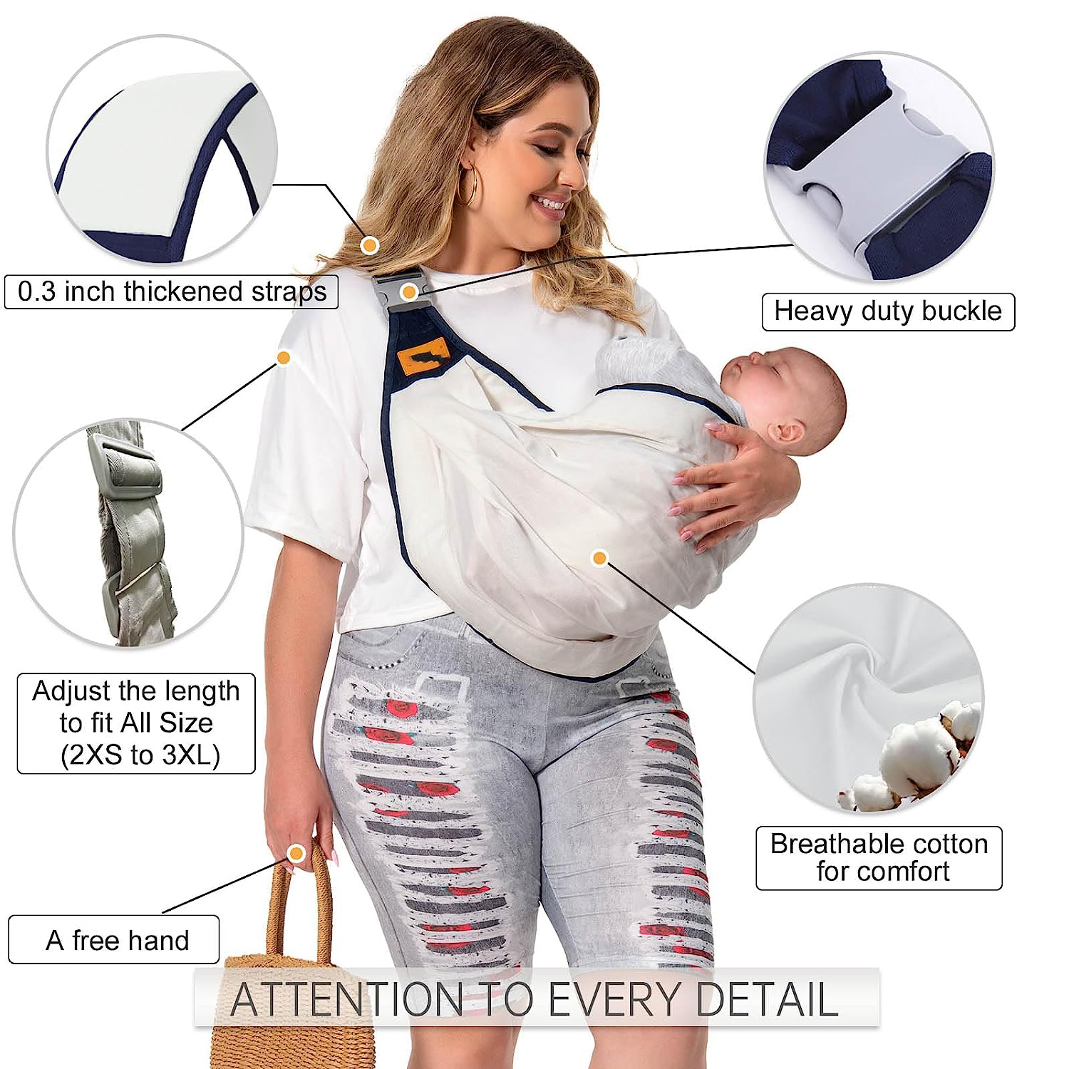 Baby Sling Carrier Newborn to Toddler, Lightweight Baby Carrier Sling, Baby Wrap Sling, Baby Hip Seat Carrier for Toddler Sling, Baby Holder Carrier, Nursing Sling, Carrying 7-45 lbs, Grey