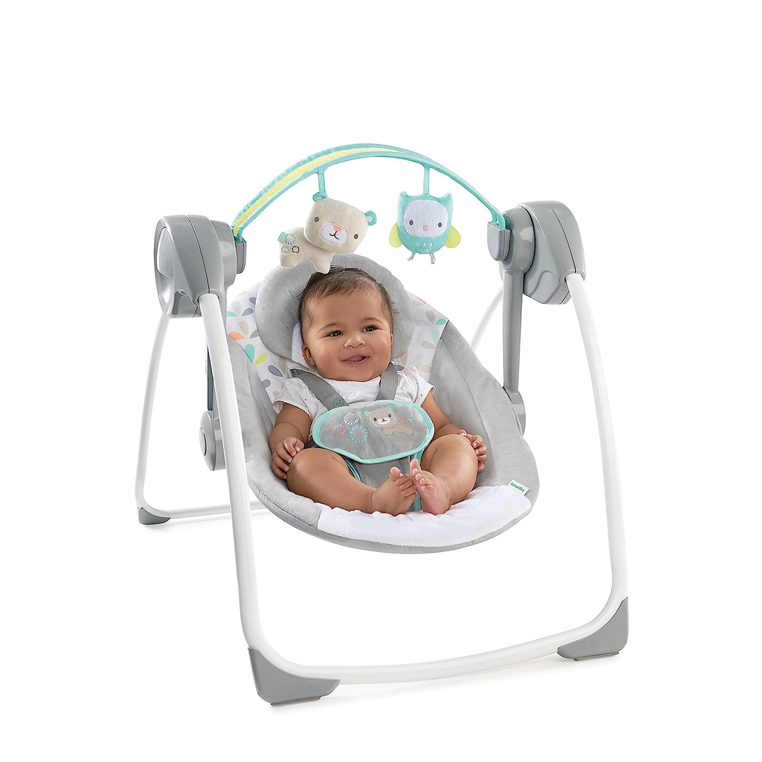 Ingenuity Soothe 'n Delight Compact Portable 6-Speed Plush Baby Swing with Music, Folds Easy, 0-9 Months 6-20 lbs (Cozy Kingdom)