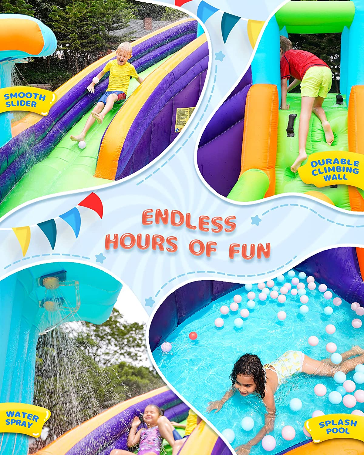 AirMyFun Inflatable Waterslide, Water Bounce House for Wet and Dry, Kids Bouncy House Water Park with Air Blower, Water Spray, Splash Pool, A83021
