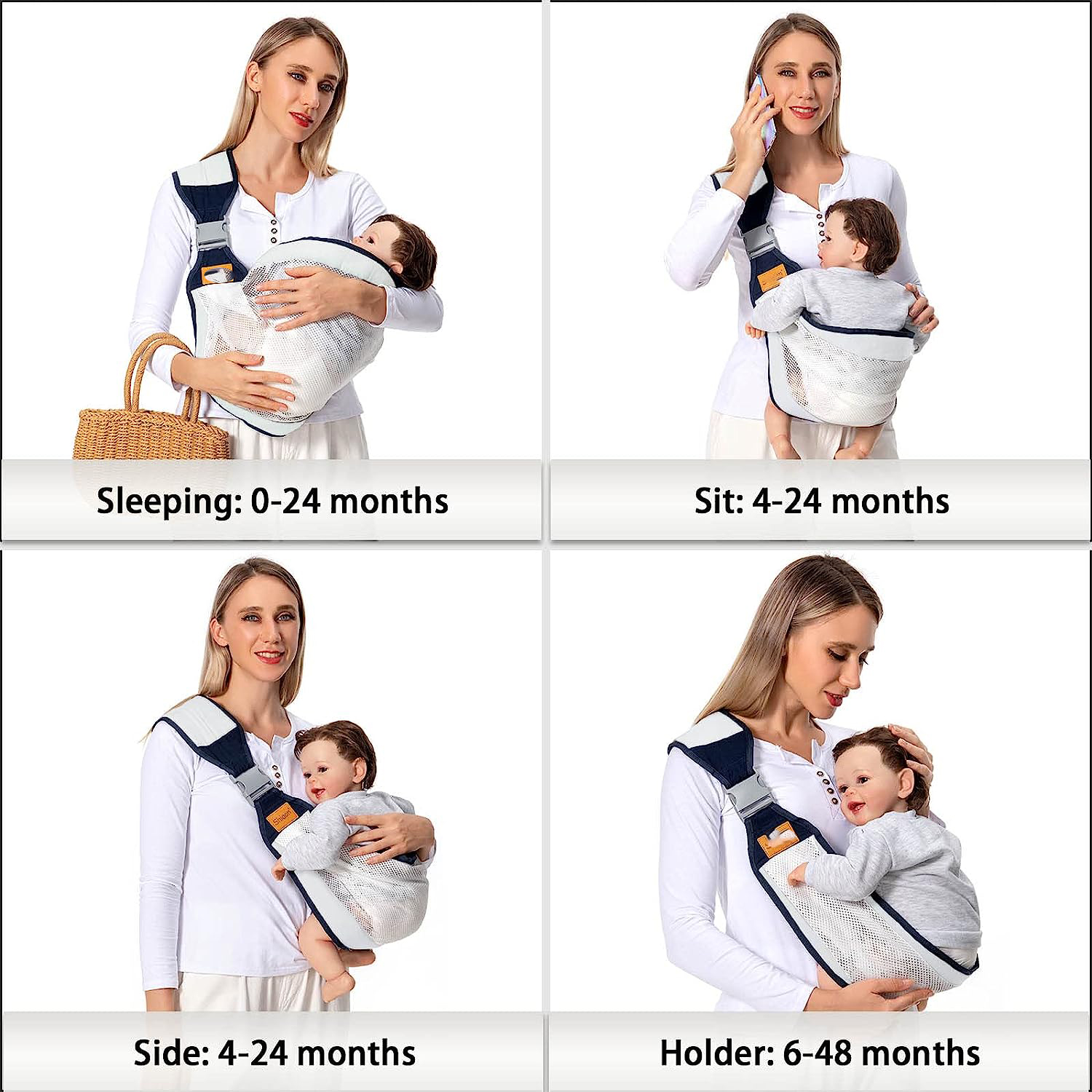 Baby Sling Carrier Newborn to Toddler, Lightweight Baby Carrier Sling, Baby Wrap Sling, Baby Hip Seat Carrier for Toddler Sling, Baby Holder Carrier, Nursing Sling, Carrying 7-45 lbs, Grey