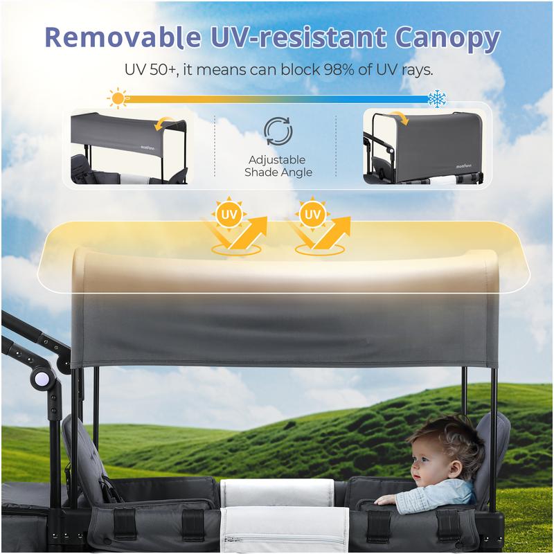 Baby Stroller Wagon, All-Terrain 2 Seaters BabyWagon with Canopy, Parent Organizer, AdjustableHandle & Pull Bar for Infants and Toddlers