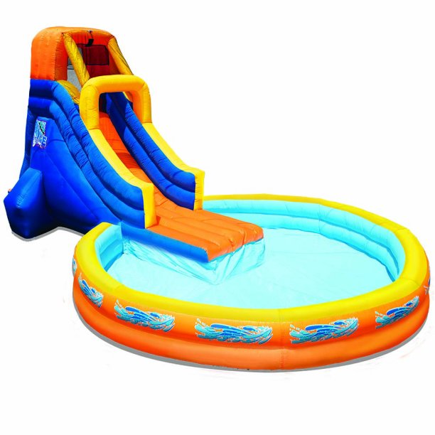 BANZAI The Plunge Inflatable Water Park Play Center - Climbing Wall, Water Slide & Oversized Splash Pool - Outdoor Summer Fun For Kids & Families