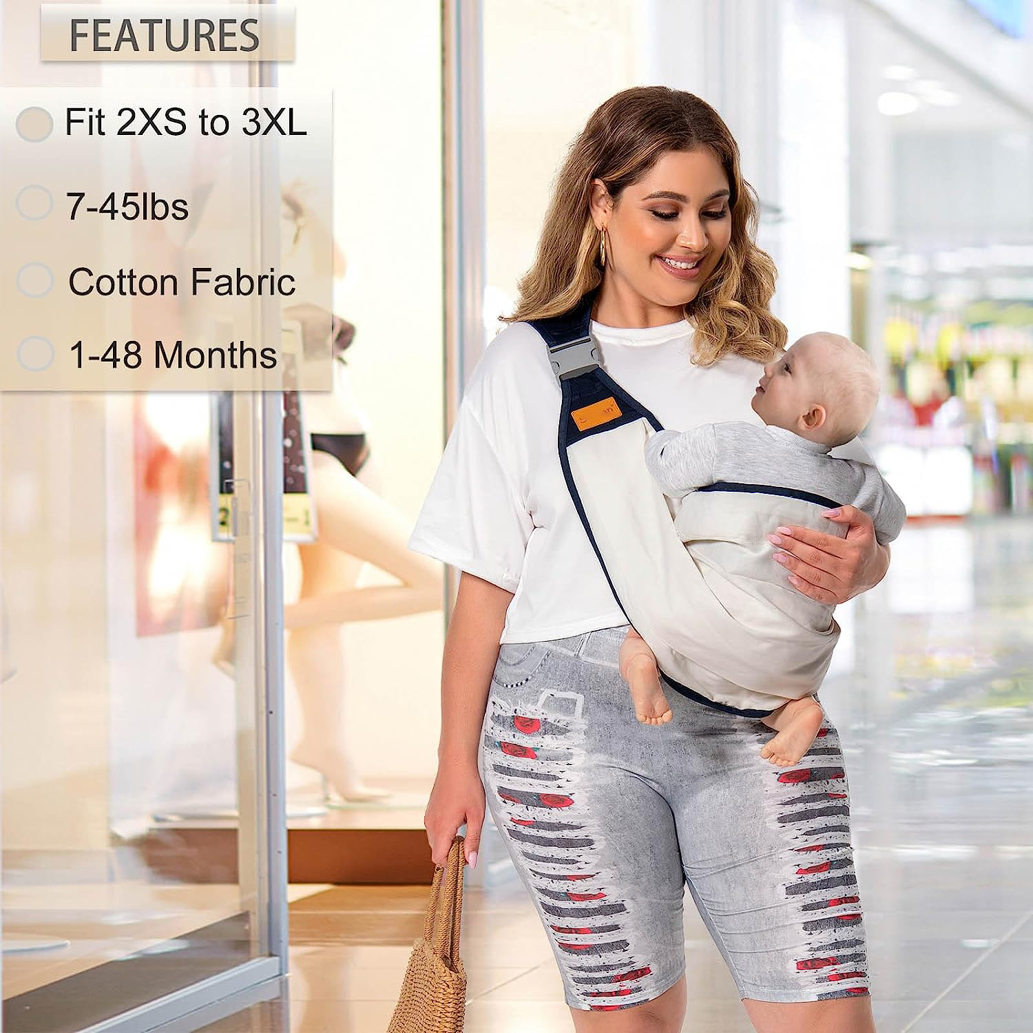Baby Sling Carrier Newborn to Toddler, Lightweight Baby Carrier Sling, Baby Wrap Sling, Baby Hip Seat Carrier for Toddler Sling, Baby Holder Carrier, Nursing Sling, Carrying 7-45 lbs, Grey