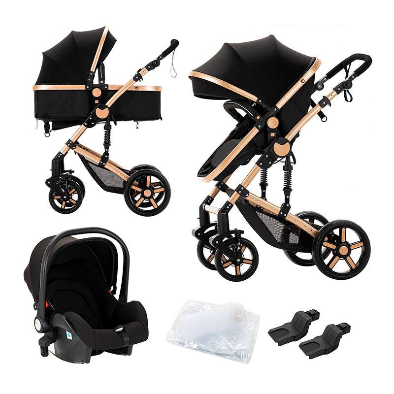 Newborn Baby Bassinet Stroller 3 in 1 High-View Convertible Stroller with Reversible Seat Anti-Shock Pushchair Strollers